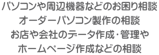 パソコンや周辺機器などのお困り相談 オーダーパソコン製作の相談 お店や会社のデータ作成・管理や ホームページ作成などの相談